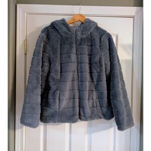 Faux Fur Fuzzy Jacket Reversible Yest Silver Blue Read Description